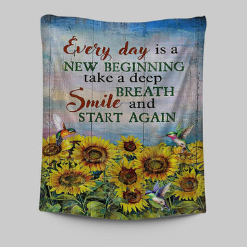 Sunflower Every Day Is A New Beginning Tapestry Art - Christian Art - Bible Verse Wall Art - Religious Home Decor