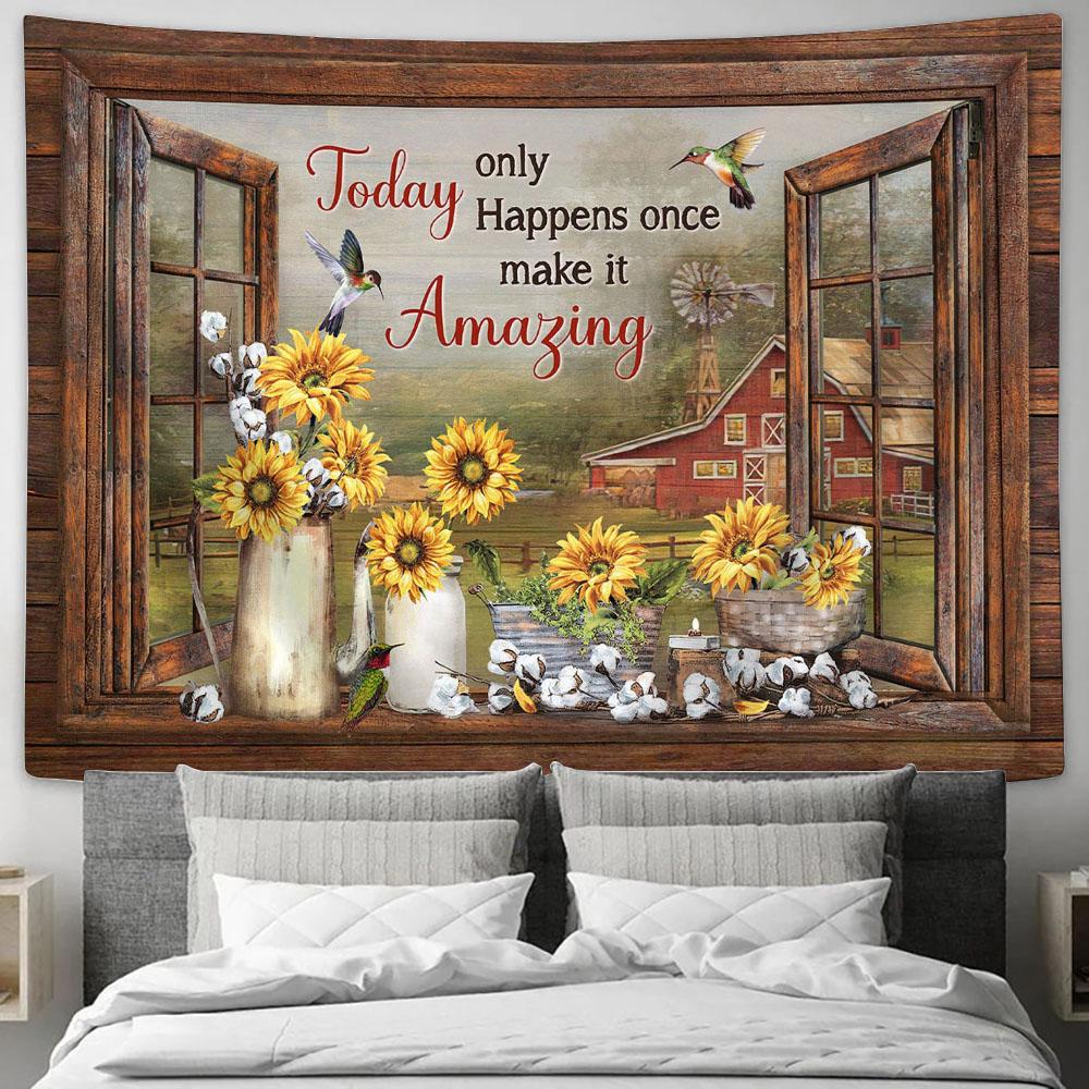 Sunflower Fog Today Only Happens Once Make It Amazing Tapestry Art - Christian Wall Art Decor - Bible Verse Tapestry