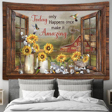 Sunflower Fog Today Only Happens Once Make It Amazing Tapestry Art - Christian Wall Art Decor - Bible Verse Tapestry