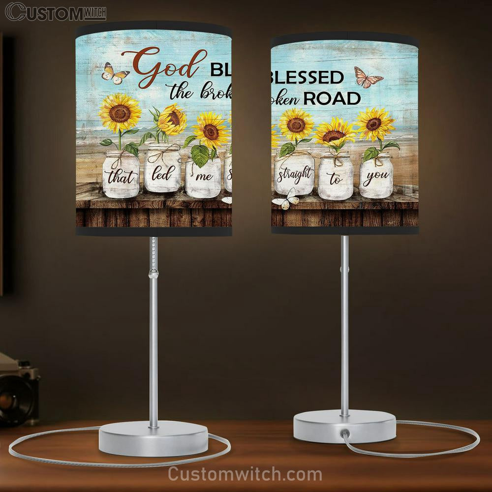 Sunflower God Blessed The Road That Led Me To You Table Lamp Art - Bible Verse Lamp Gift - Christian Bedroom Decor