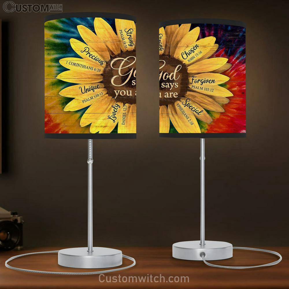 Sunflower God Says You Are Table Lamp Art - Bible Verse Lamp Gift - Christian Bedroom Decor