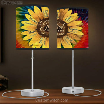 Sunflower God Says You Are Table Lamp Art - Bible Verse Lamp Gift - Christian Bedroom Decor