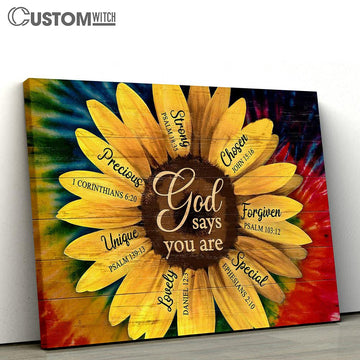Sunflower God Says You Are Canvas Art - Bible Verse Wall Art - Wall Decor Christian