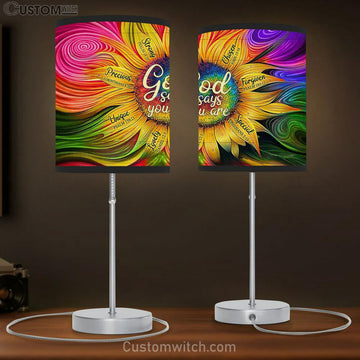 Sunflower God Says You Are Unique Table Lamp Art - Bible Verse Lamp Gift - Christian Bedroom Decor
