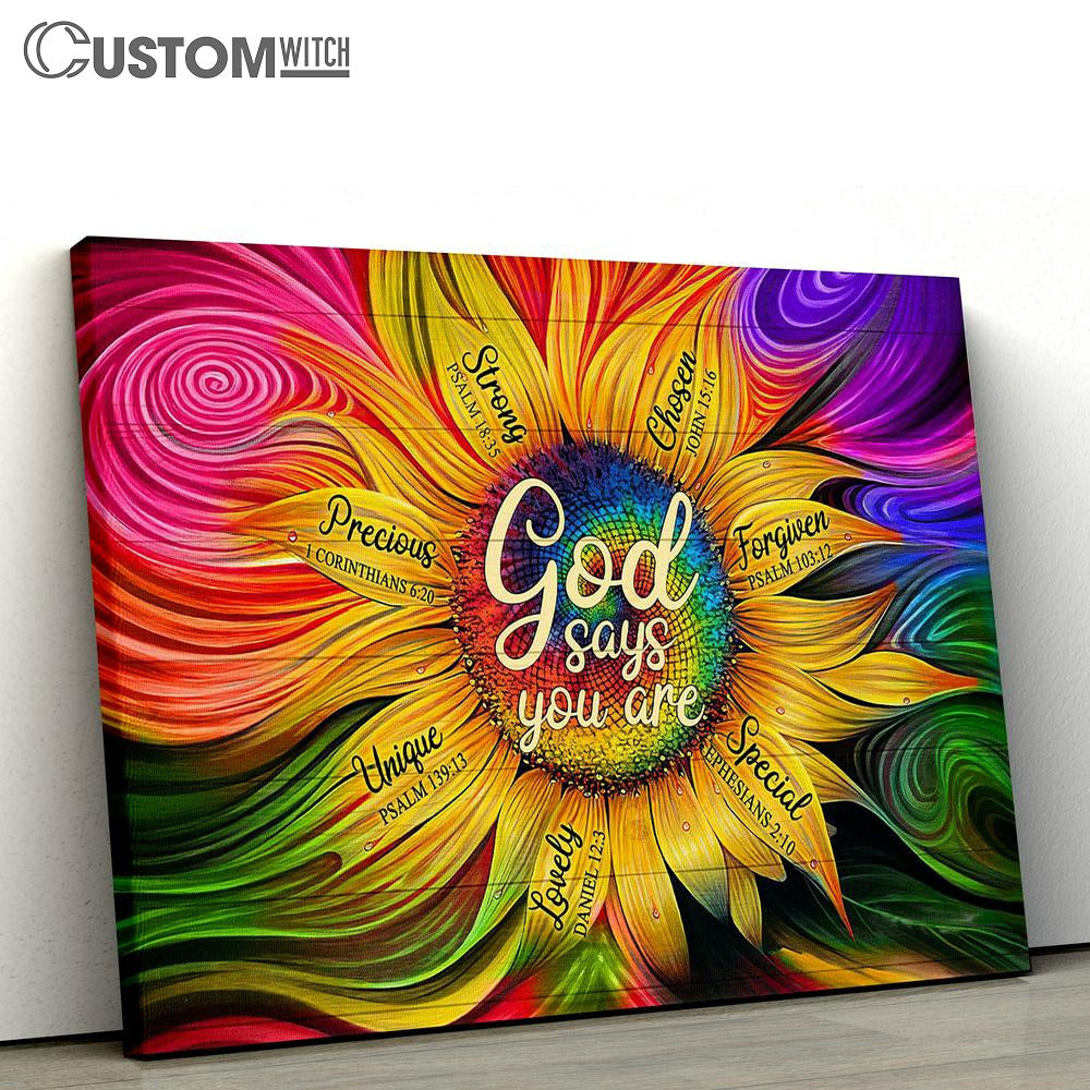 Sunflower God Says You Are Unique Canvas Art - Bible Verse Wall Art - Wall Decor Christian