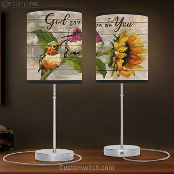 Sunflower Hummingbird God Gave Me You Large Table Lamp - Christian Table Lamp Prints - Religious Table Lamp Art