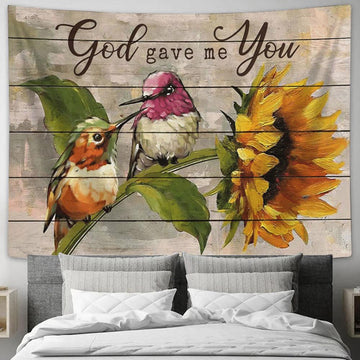 Sunflower Hummingbird God Gave Me You Large Tapestry - Christian Tapestry Prints - Religious Tapestry Art
