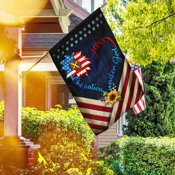 Sunflower Jesus Jesus One Nation Under God House Flag, Outdoor Religious Flags, Christian Flag, Scripture Flag, Garden Banner