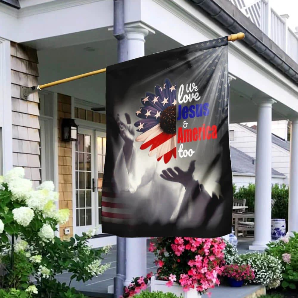 Sunflower Jesus We Love Jesus And America Too House Flag, Outdoor Religious Flags, Christian Flag, Scripture Flag, Garden Banner
