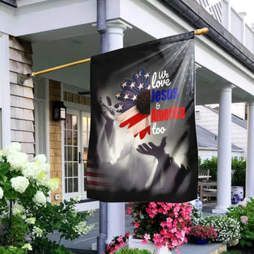 Sunflower Jesus We Love Jesus And America Too House Flag, Outdoor Religious Flags, Christian Flag, Scripture Flag, Garden Banner