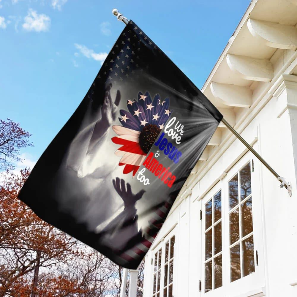 Sunflower Jesus We Love Jesus And America Too House Flag, Outdoor Religious Flags, Christian Flag, Scripture Flag, Garden Banner