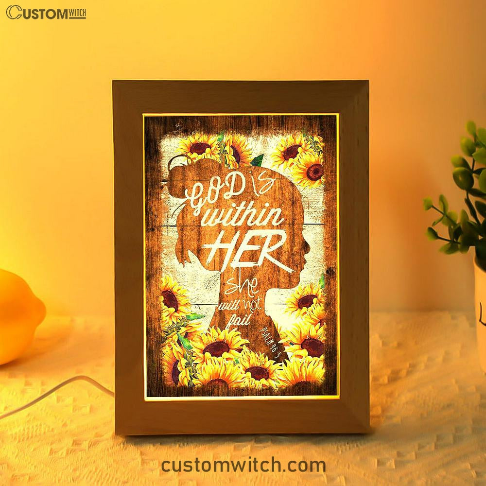 Sunflower Shadow Girl God Is Within Her She Will Not Fail Frame Lamp Art - Christian Art - Bible Verse Art - Religious Home Decor