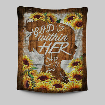 Sunflower Shadow Girl God Is Within Her She Will Not Fail Tapestry Art - Christian Art - Bible Verse Wall Art - Religious Home Decor