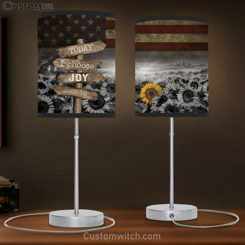 Sunflower, Us Flag Today I Choose Joy Lamp Gift Table Lamp - Christian Lamp Gift - Religious Art