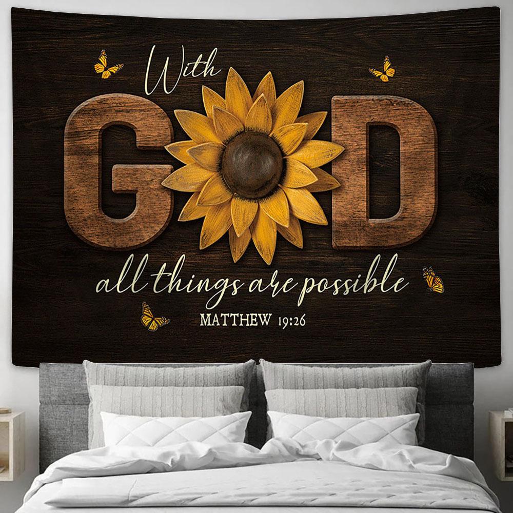 Sunflower With God All Things Are Possible Wall Art Tapestry - Christian Wall Art - Religious Art