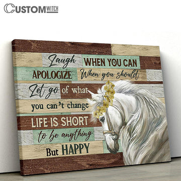 Sunflower Wreath White Horse Laugh When You Can Wall Art Canvas - Christian Wall Decor - Gifts For Horse Lovers