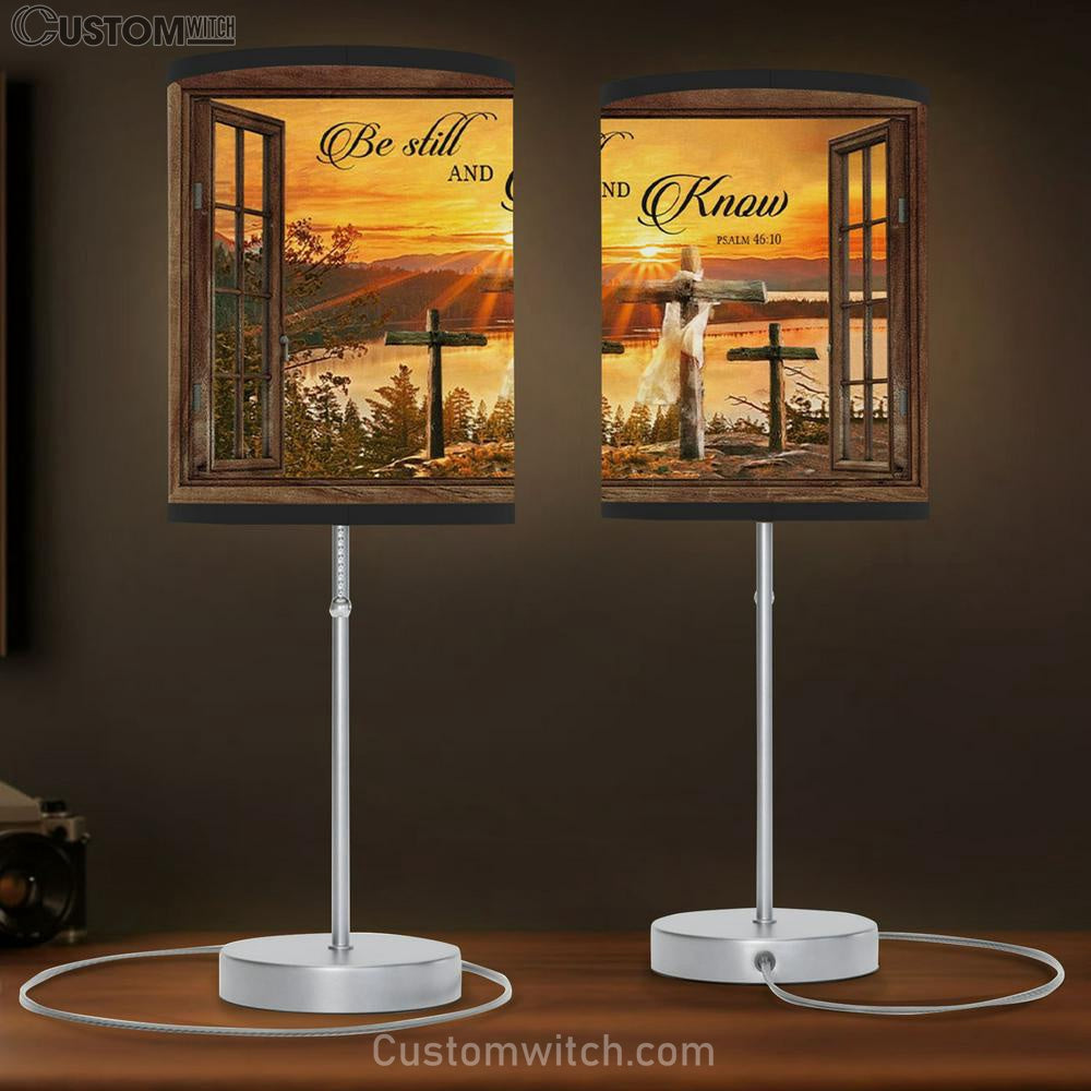 Sunset Cross - Be Still And Know Psalm 4610 Bible Verse Table Lamp Gift - Christian Bedroom Decor