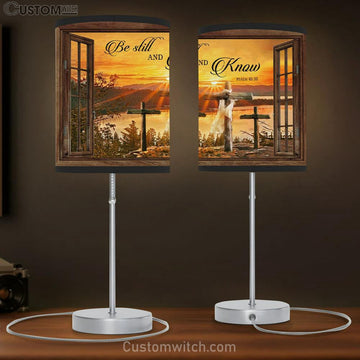 Sunset Cross - Be Still And Know Psalm 4610 Bible Verse Table Lamp Gift - Christian Bedroom Decor