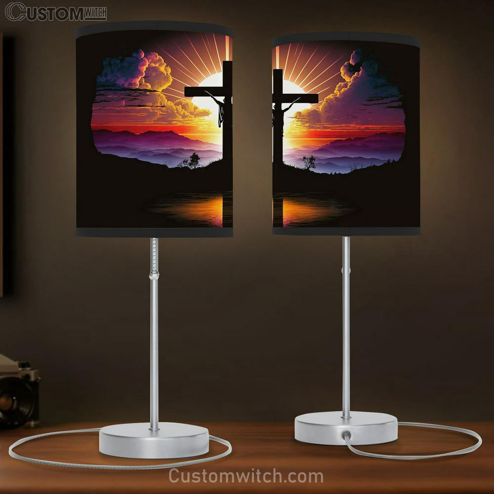 Sunset Jesus Christ Cross Table Lamp Pictures - Faith Art - Christian Table Lamp Gift Decor