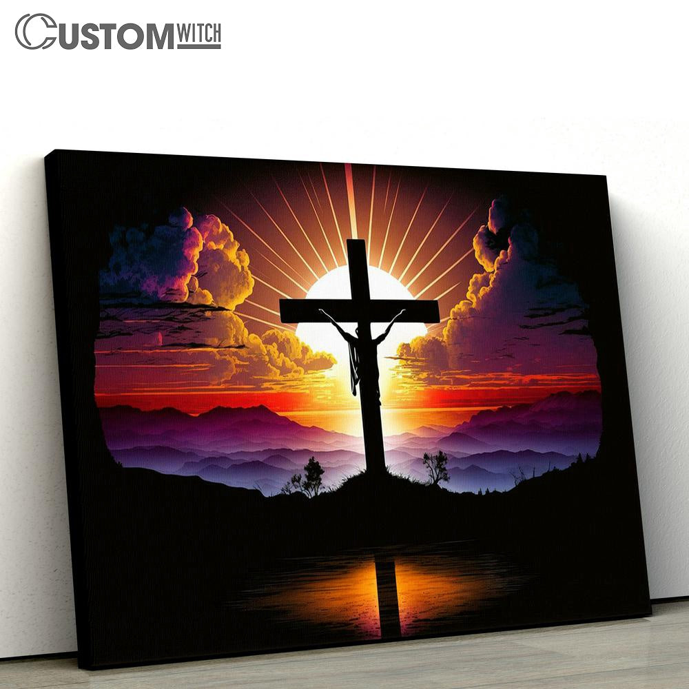 Sunset Jesus Christ Cross Canvas Pictures - Faith Art - Christian Canvas Wall Art Decor