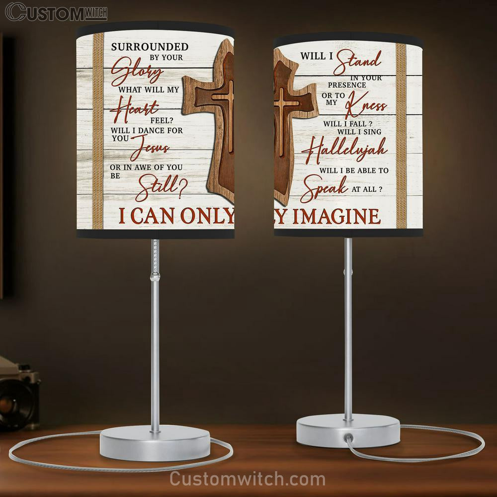 Surrounded By Your Glory - Wooden Cross Table Lamp Prints - Bible Verse Lamp Gift - Christian Home Decor