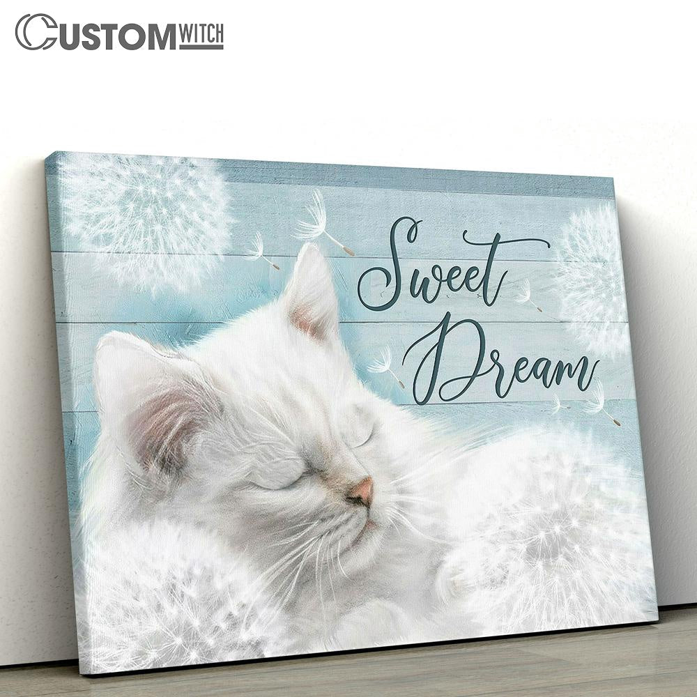 Sweet Dream Dandelion White Cat Canvas Wall Art - Bible Verse Canvas - Religious Prints