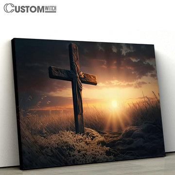 Symbol Love Pray Cross Sunset Canvas Pictures - Faith Art - Christian Canvas Wall Art Decor