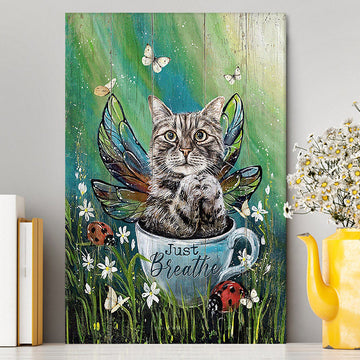 Tabby Cat Just Breathe Canvas Art - Christian Wall Art Decor - Gift For Cat Lover