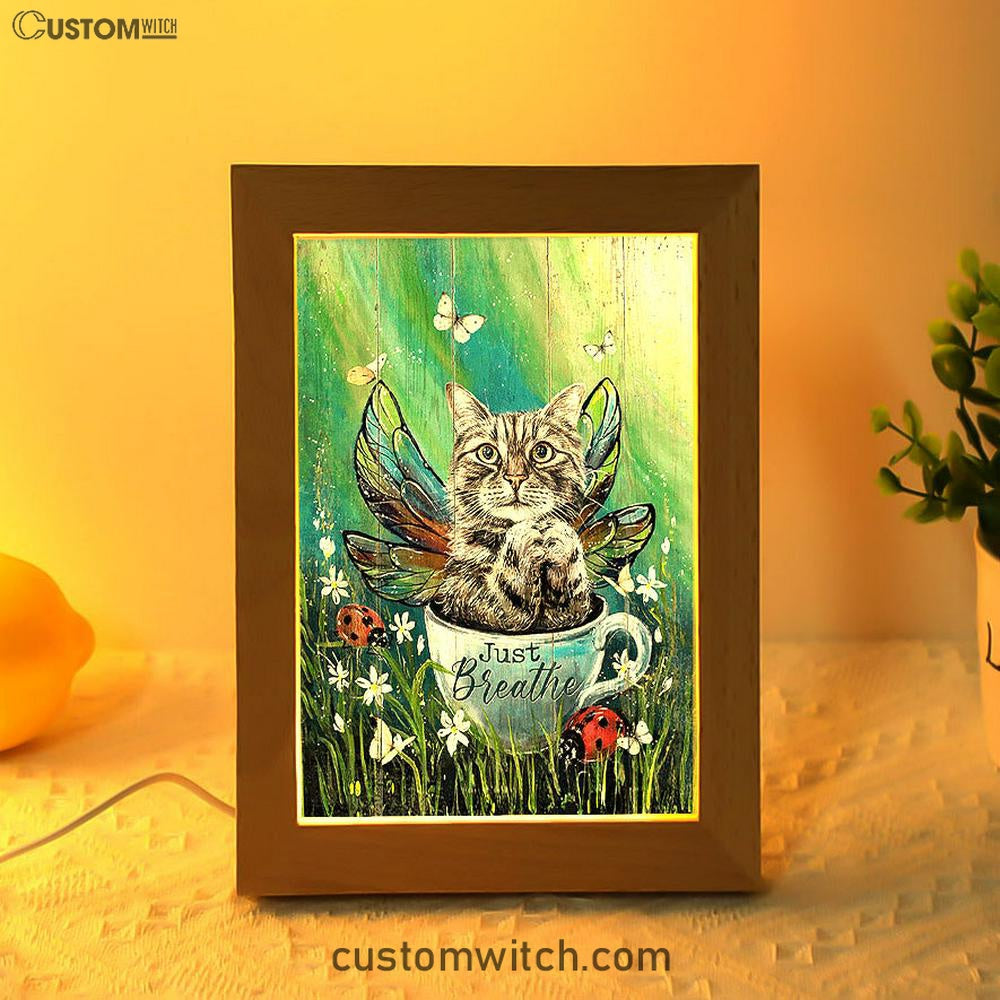 Tabby Cat Just Breathe Frame Lamp Art - Christian Art Decor - Gift For Cat Lover