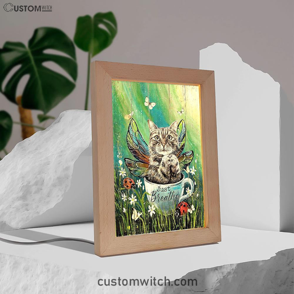 Tabby Cat Just Breathe Frame Lamp Art - Christian Art Decor - Gift For Cat Lover