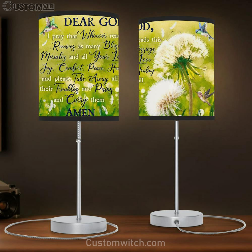 Take Away All Their Troubles And Pains And Carry Them Hummingbird Dandelion Large Table Lamp - Christian Table Lamp Prints - Religious Table Lamp Art