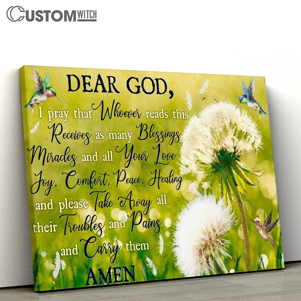 Take Away All Their Troubles And Pains And Carry Them Hummingbird Dandelion Large Canvas - Christian Canvas Prints - Religious Canvas Art