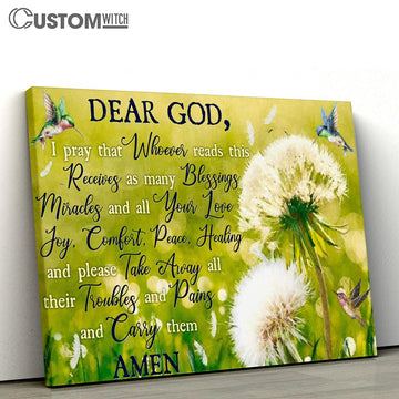 Take Away All Their Troubles And Pains And Carry Them Hummingbird Dandelion Large Canvas - Christian Canvas Prints - Religious Canvas Art
