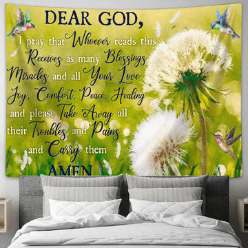 Take Away All Their Troubles And Pains And Carry Them Hummingbird Dandelion Large Tapestry - Christian Tapestry Prints - Religious Tapestry Art