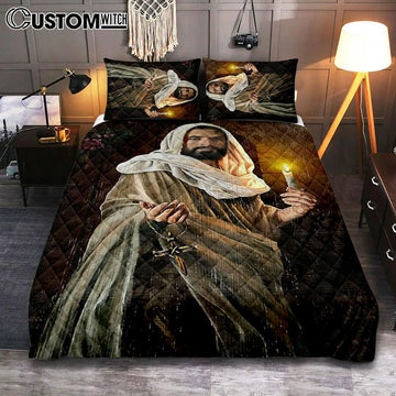 Take My Hand Jesus Christ The Redeemer Jesus Calls Quilt Bedding Set Prints - Jesus Christ Quilt Bedding Set Art - Christian Cover Twin Bedding Decor
