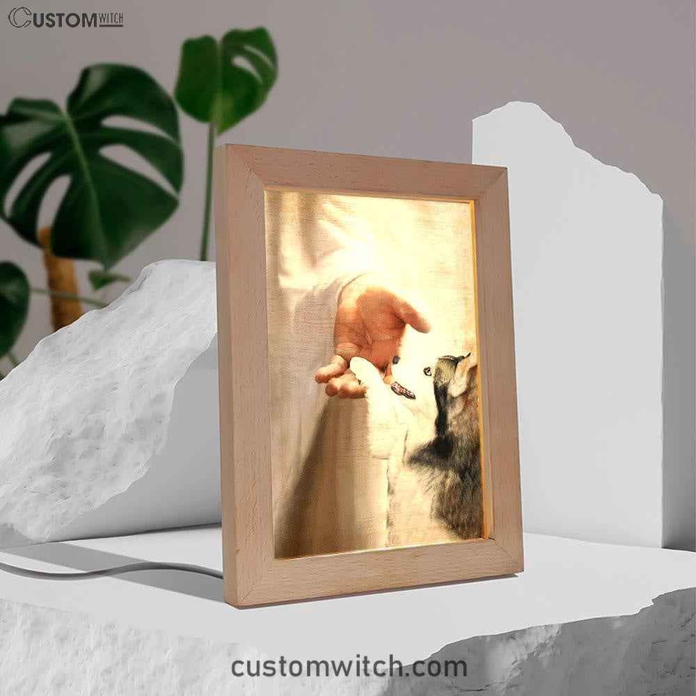 Take My Hand Jesus Siberian Husky Dog Frame Lamp Print - Inspirational Frame Lamp Art - Christian Art Home Decor