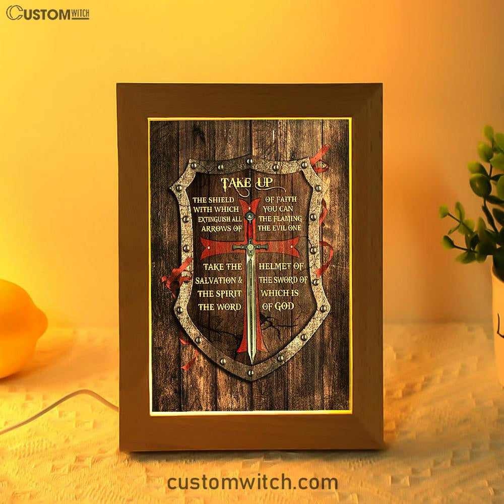 Take Up The Shield Of Faith Shield The Warrior Frame Lamp Print - Inspirational Frame Lamp Art - Christian Art Home Decor