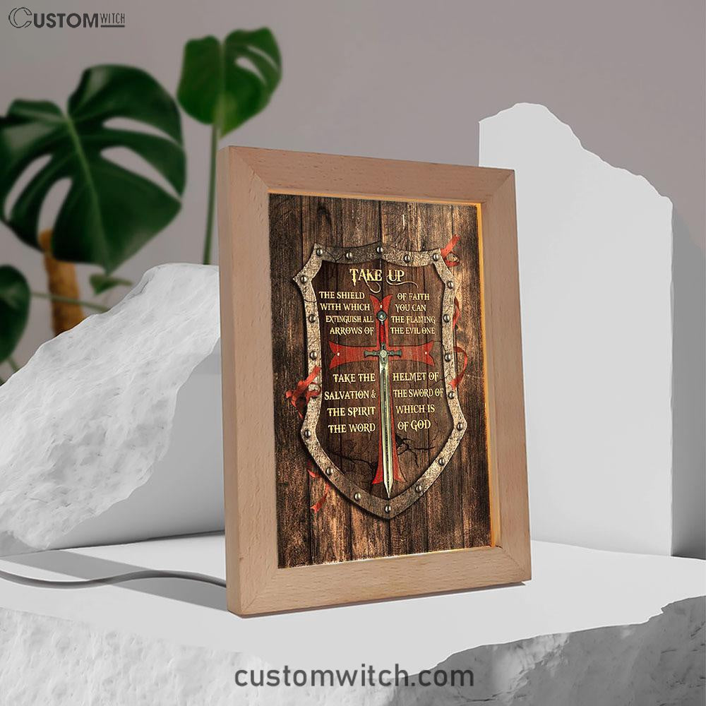 Take Up The Shield Of Faith Shield The Warrior Frame Lamp Print - Inspirational Frame Lamp Art - Christian Art Home Decor