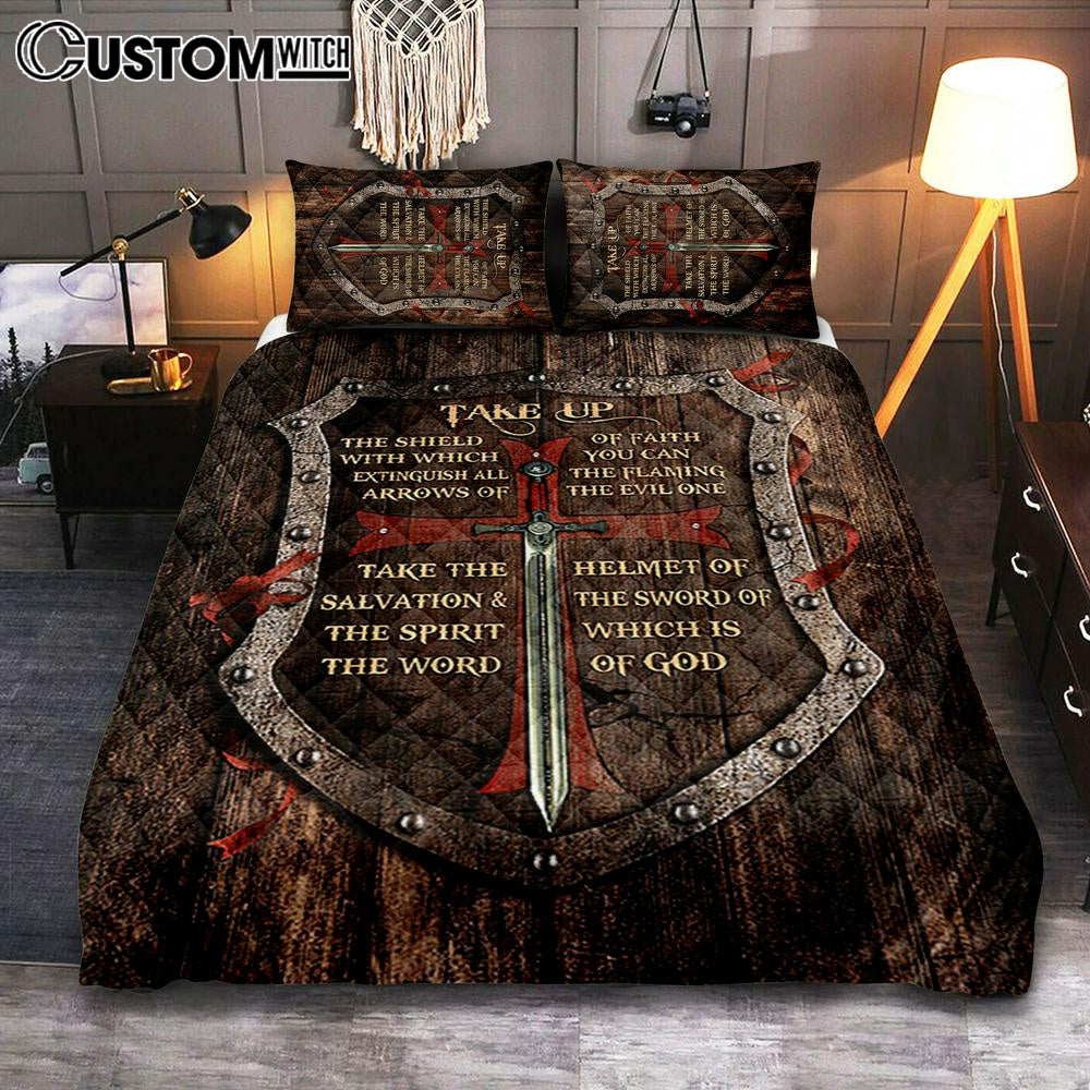 Take Up The Shield Of Faith Shield The Warrior Quilt Bedding Set Print - Inspirational Quilt Bedding Set Art - Christian Bedroom Home Decor