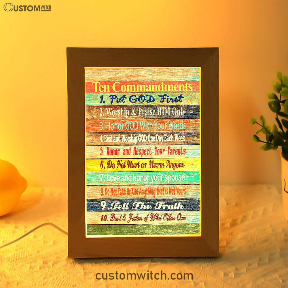 Ten Commandments Frame Lamp Decor - Christian Night Light Decor