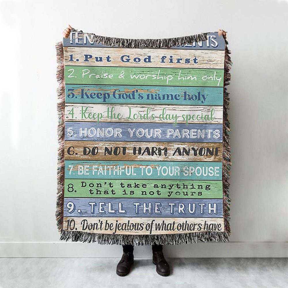 Ten Commandments Woven Boho Blanket 1 - Christian Woven Throw Blanket Decor