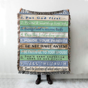 Ten Commandments Woven Boho Blanket 1 - Christian Woven Throw Blanket Decor