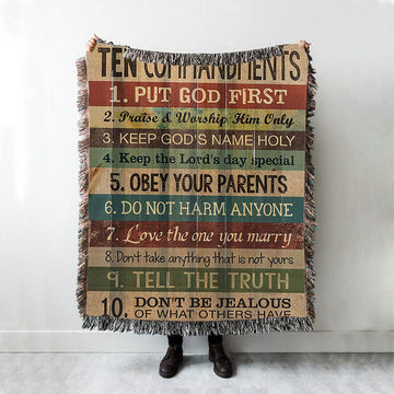 Ten Commandments Woven Throw Blanket - Christian Woven Throw Blanket Decor