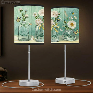 Thankful Grateful Blessed Table Lamp Gift - Butterfly Flower - Christian Bedroom Decor