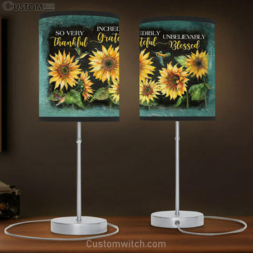 Thankful Grateful Blesses Sunflower Hummingbird Table Lamp Art - Bible Verse Lamp Gift - Christian Bedroom Decor
