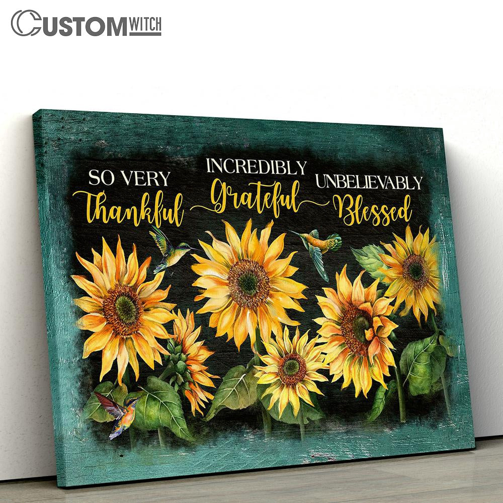 Thankful Grateful Blesses Sunflower Hummingbird Canvas Art - Bible Verse Wall Art - Wall Decor Christian