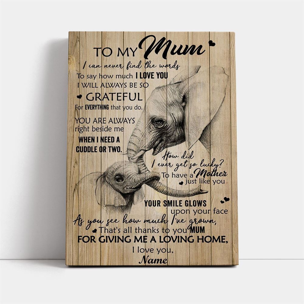 Thanks To You Mum Elephant Canvas, Mother&#39;s Day Canvas Art, Gift For Mom, Birthday Gift, Mother&#39;s Day Wall Art