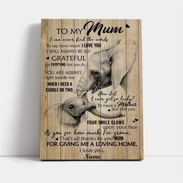 Thanks To You Mum Elephant Canvas, Mother&#39;s Day Canvas Art, Gift For Mom, Birthday Gift, Mother&#39;s Day Wall Art
