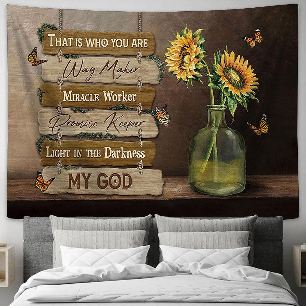 That Is Who You Are Sunflower Monarch Butterfly Tapestry Art - Christian Wall Art Decor - Bible Verse Tapestry