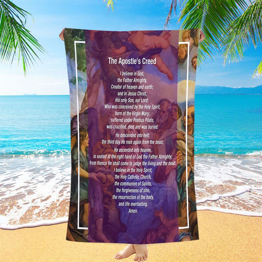 The Apostle&#39;s Creed Beach Towel - Jesus Christ Surrounded By His Apostles - Christian Beach Towel Decor